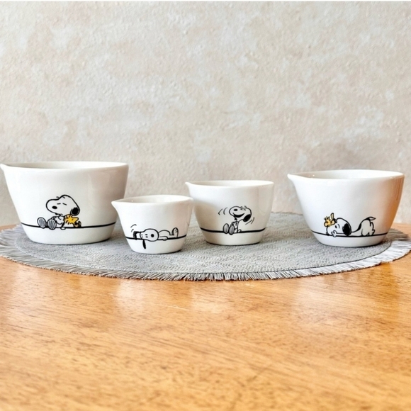 Peanuts Rae Dunn Snoopy & Woodstock Ceramic Measuring Cups 4 Designs NEW! - Picture 2 of 5